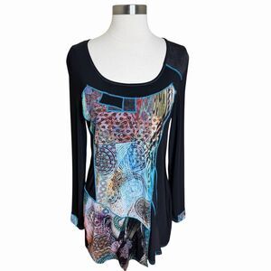 Michael Tyler Art To Wear Tunic Top Womens Medium Black Abstract Print